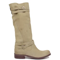Stivali Donna Biker Estivi in Pelle Nabuk Taupe Made in Italy
