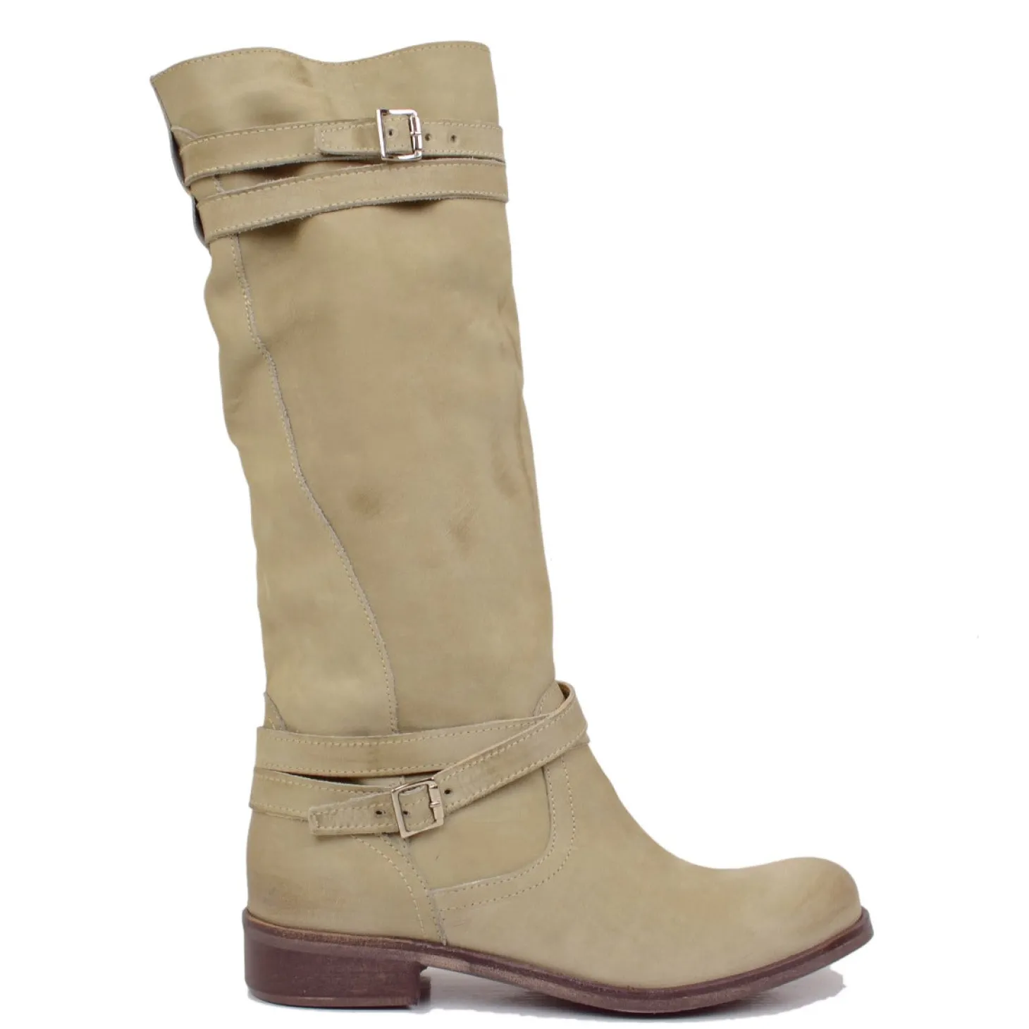 Stivali Donna Biker Estivi in Pelle Nabuk Taupe Made in Italy