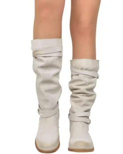 Stivali Donna Biker Estivi in Pelle Nabuk Zigrinati Beige