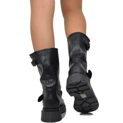 Stivali Donna Biker Neri in Pelle con Fibbie Made in italy