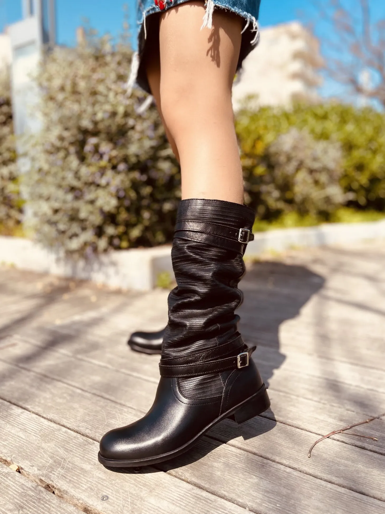 Stivali Donna Estivi Neri in Pelle Nabuk Zigrinati Made in Italy