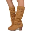 Stivali Donna in Pelle Nabuk Zigrinata Cuoio Made in Italy