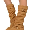 Stivali Donna in Pelle Nabuk Zigrinati Cuoio Made in Italy