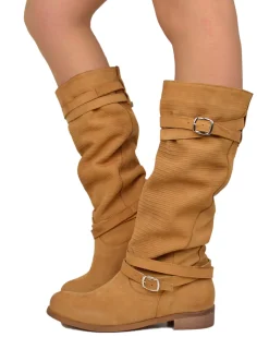 Stivali Donna in Pelle Nabuk Zigrinati Cuoio Made in Italy