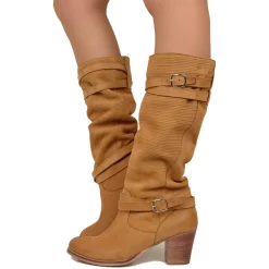Stivali Donna in Pelle Nabuk Zigrinata Cuoio Made in Italy