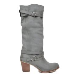 Stivali Donna in Pelle Nabuk Zigrinata Grigio Made in Italy