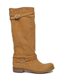 Stivali Donna in Pelle Nabuk Zigrinati Cuoio Made in Italy