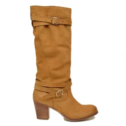 Stivali Donna in Pelle Nabuk Zigrinata Cuoio Made in Italy