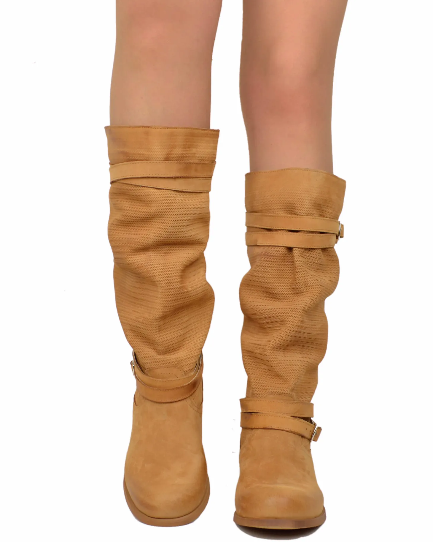 Stivali Donna in Pelle Nabuk Zigrinati Cuoio Made in Italy