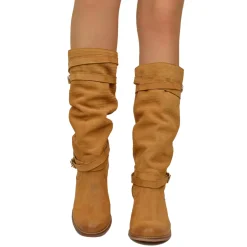 Stivali Donna in Pelle Nabuk Zigrinata Cuoio Made in Italy