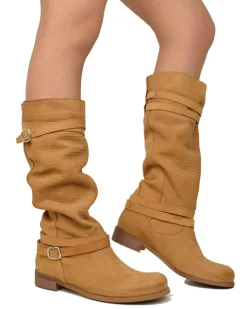 Stivali Donna in Pelle Nabuk Zigrinati Cuoio Made in Italy