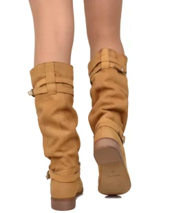 Stivali Donna in Pelle Nabuk Zigrinati Cuoio Made in Italy