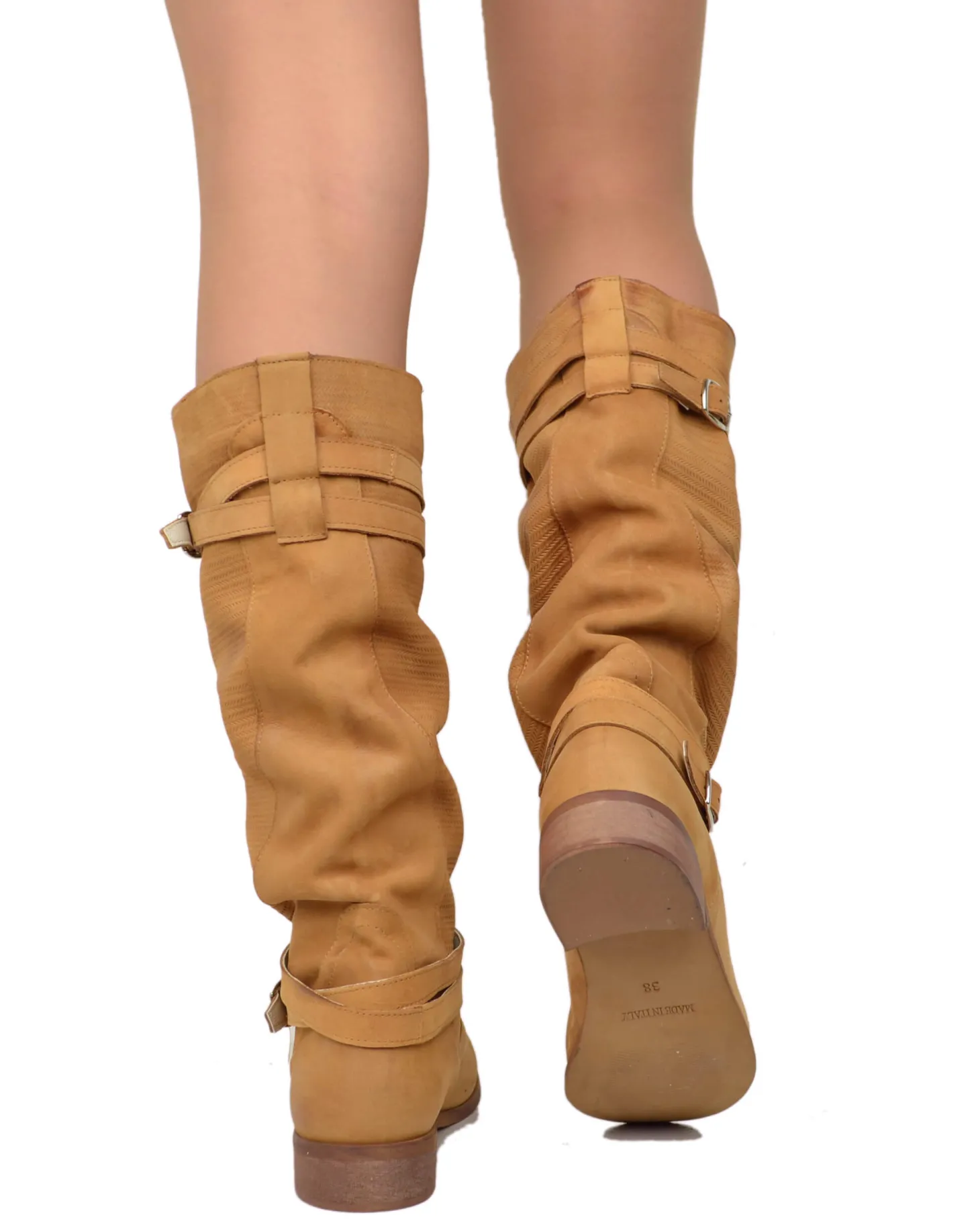 Stivali Donna in Pelle Nabuk Zigrinati Cuoio Made in Italy