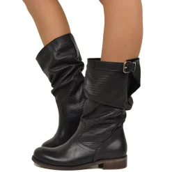 Stivali Donna Neri Primaverili in Pelle Zigrinata Made in Italy