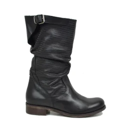 Stivali Donna Neri Primaverili in Pelle Zigrinata Made in Italy