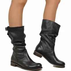 Stivali Donna Neri Primaverili in Pelle Zigrinata Made in Italy