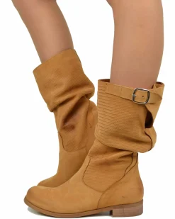 Stivali Donna Primaverili Zigrinato Pelle Nabuk Marroni