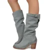 Stivali Donna Tacco Medio Zigrinati con Gambale Pelle Nabuk Grigio