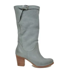 Stivali Donna Tacco Medio Zigrinati con Gambale Pelle Nabuk Grigio