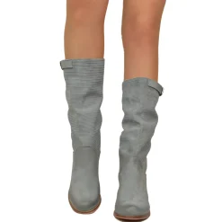 Stivali Donna Tacco Medio Zigrinati con Gambale Pelle Nabuk Grigio