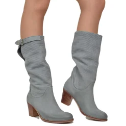 Stivali Donna Tacco Medio Zigrinati con Gambale Pelle Nabuk Grigio