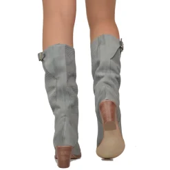 Stivali Donna Tacco Medio Zigrinati con Gambale Pelle Nabuk Grigio