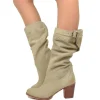Stivali Donna Taupe con Tacco Medio in Pelle Nabuk Zigrinata