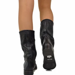 Stivali Estivi Donna Traforati Neri con Tacco Basso Made in Italy