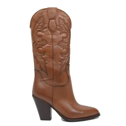 Stivali Texani Cuoio in Pelle con Cuciture Made in Italy