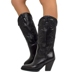 Stivali Texani Donna Artigianali in Pelle Neri Made in Italy