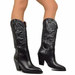 Stivali Texani Donna Artigianali in Pelle Neri Made in Italy