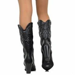Stivali Texani Donna Artigianali in Pelle Neri Made in Italy