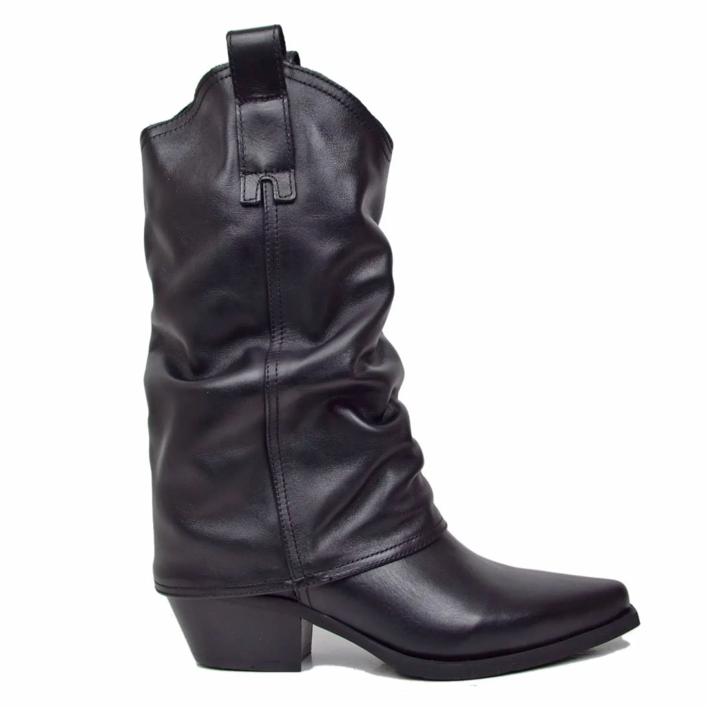 Stivali Texani Donna con Ghetta in Pelle Neri Made in Italy