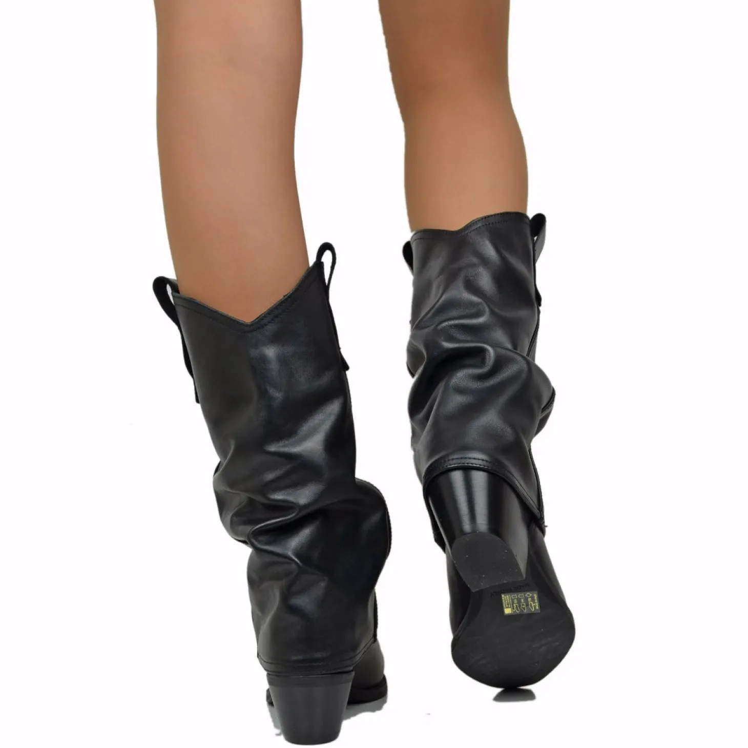 Stivali Texani Donna con Ghetta in Pelle Neri Made in Italy