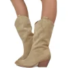 Stivali Texani Donna in Pelle Scamosciata Beige Made in Italy