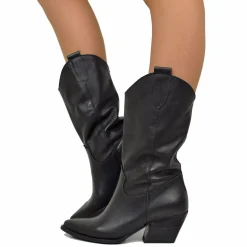 Stivali Texani Donna in Pelle Neri Made in Italy altezza Media