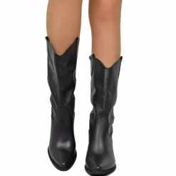 Stivali Texani Donna in Pelle Neri Made in Italy altezza Media