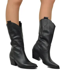 Stivali Texani Donna in Pelle Neri Made in Italy altezza Media