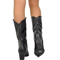 Stivali Texani Donna in Pelle Neri Made in Italy altezza Media