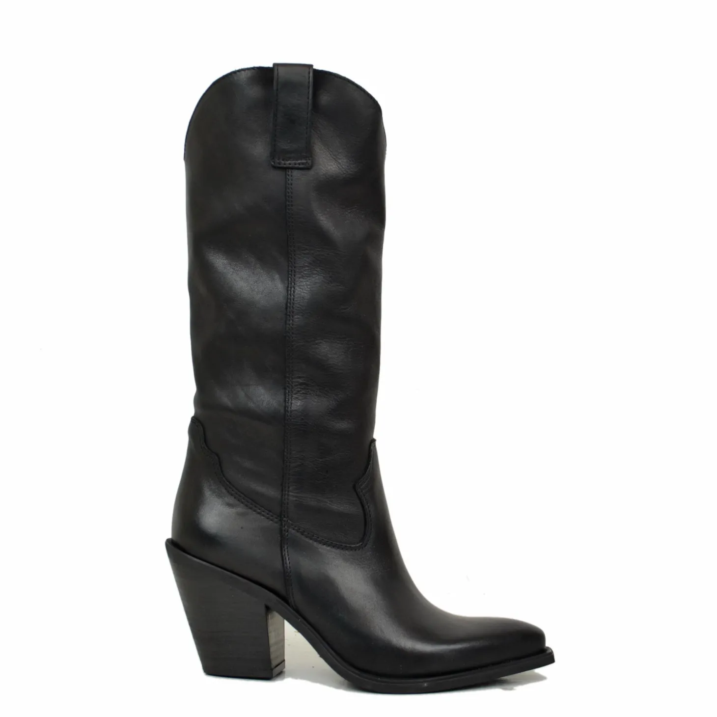 Stivali Texani Donna Neri in Pelle Tacco 9 cm Made in Italy