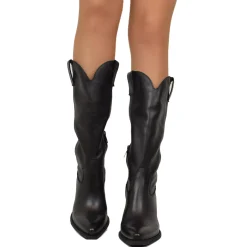 Stivali Texani Donna Neri in Pelle Tacco 9 cm Made in Italy