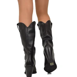 Stivali Texani Donna Neri in Pelle Tacco 9 cm Made in Italy