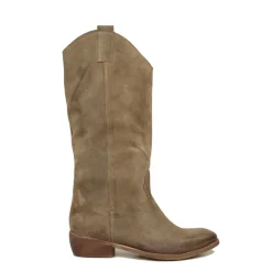 Stivali Texani Donna Scamosciati Taupe con Tacco Basso
