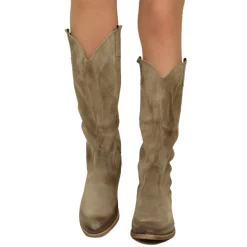 Stivali Texani Donna Scamosciati Taupe con Tacco Basso