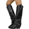 Stivali Texani Neri con Ghetta in Pelle Liscia Made in Italy