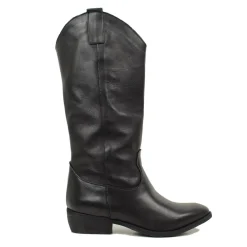 Stivali Texani Neri in Pelle Tacco Basso Made in Italy