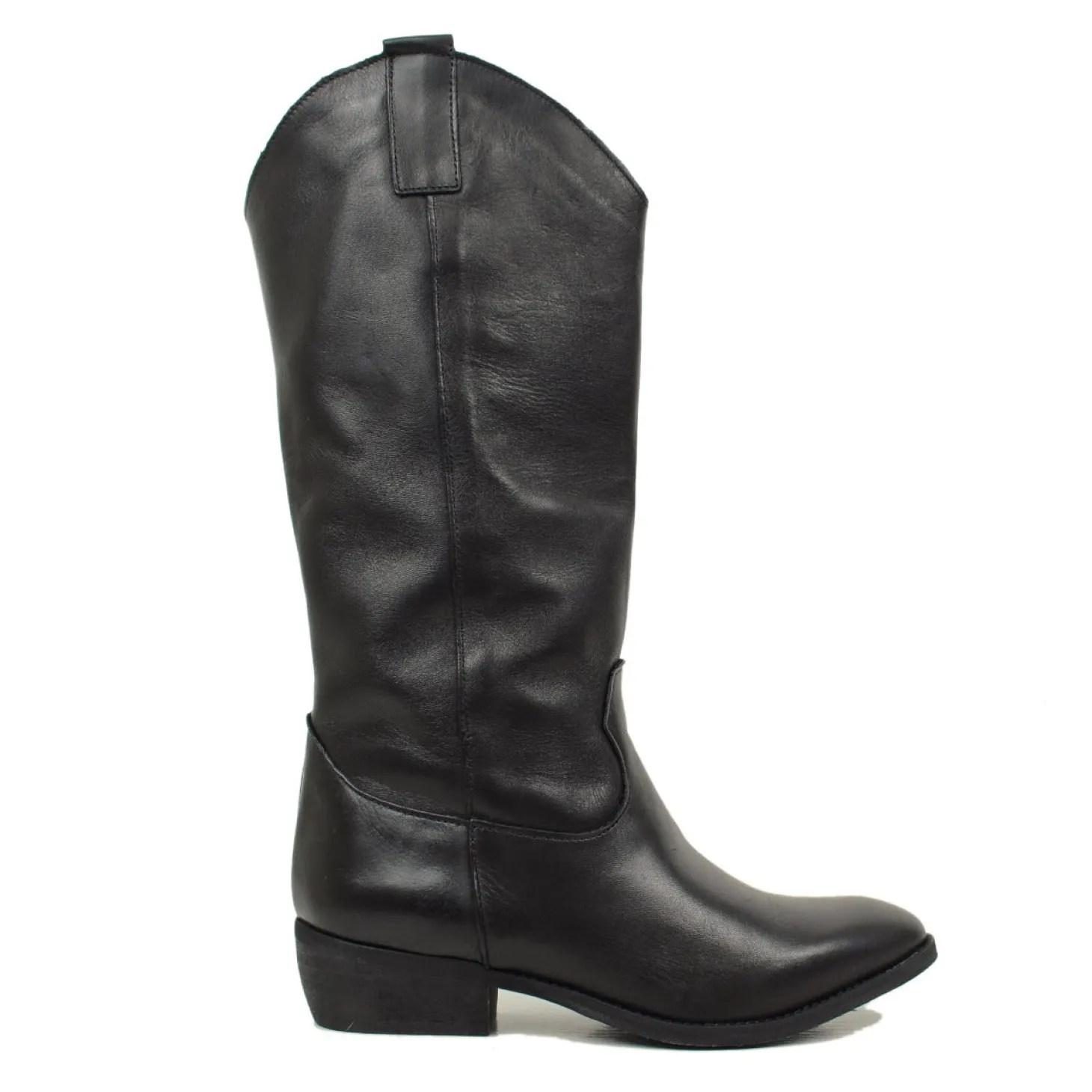 Stivali Texani Neri in Pelle Tacco Basso Made in Italy