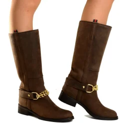 Stivali Western Camperos Con Catena Oro Visone