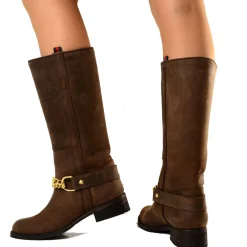 Stivali Western Camperos Con Catena Oro Visone
