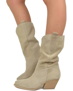 Suede Cowboy Boots – Soft & Unlined, Lightweight Beige